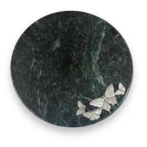 Vintage Green Marble With Pewter Butterfly Cheese Platter Cutting Board Trivet